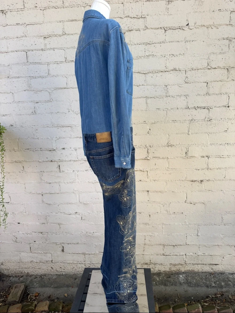 Isabel Marant Imane Embroidered Denim Jumpsuit Size FR 34 (US 2) - Picture 6 of 16